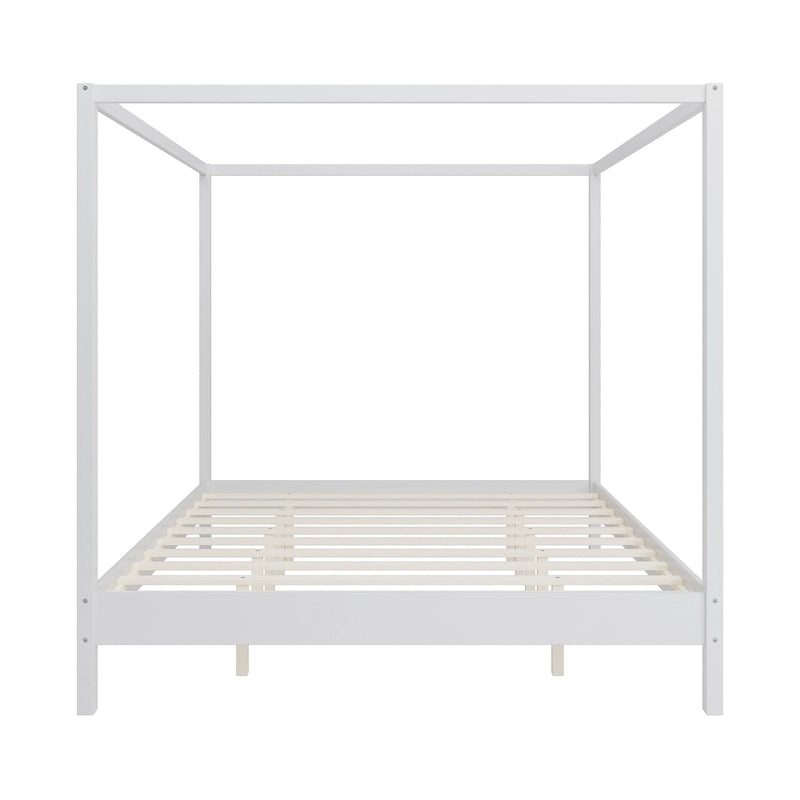 Solid Pine Wood Four-Poster Canopy Bed Frame with Wood Slat Support, No Box Spring Needed