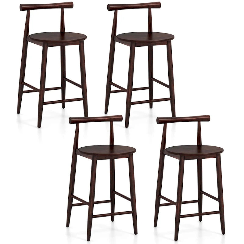Acacia Wood Round Seat Counter Height Bar Stool with Footrest, Set of 2 or 4, Brown