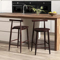 Acacia Wood Round Seat Counter Height Bar Stool with Footrest, Set of 2 or 4, Brown