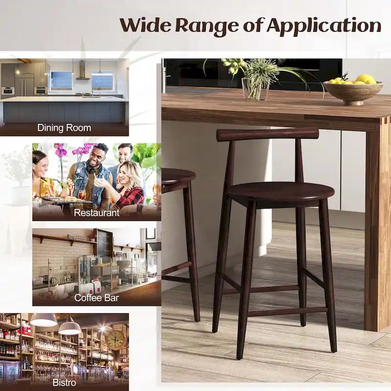 Acacia Wood Round Seat Counter Height Bar Stool with Footrest, Set of 2 or 4, Brown