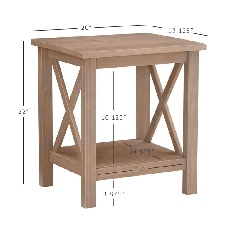 Modern Farmhouse Solid Pine X-Base End Table with Lower Shelf, Multi-Color