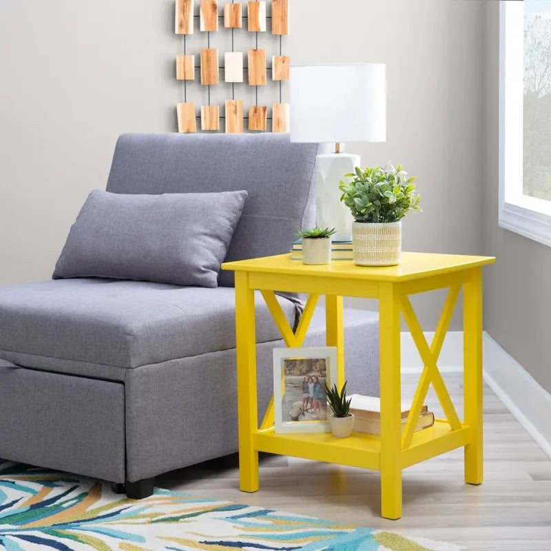 Modern Farmhouse Solid Pine X-Base End Table with Lower Shelf, Multi-Color