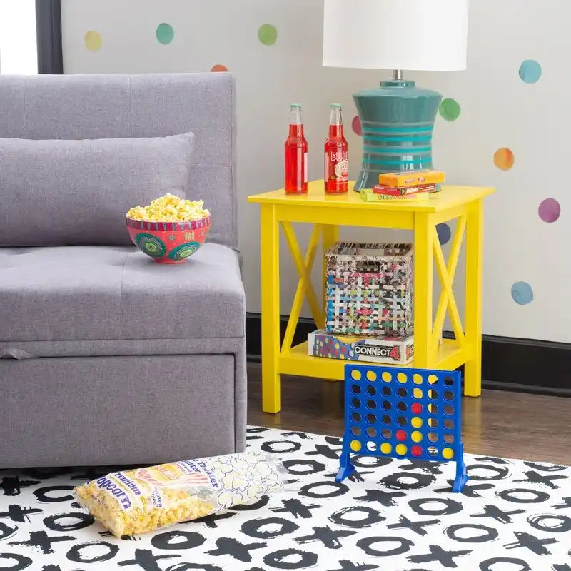 Modern Farmhouse Solid Pine X-Base End Table with Lower Shelf, Multi-Color