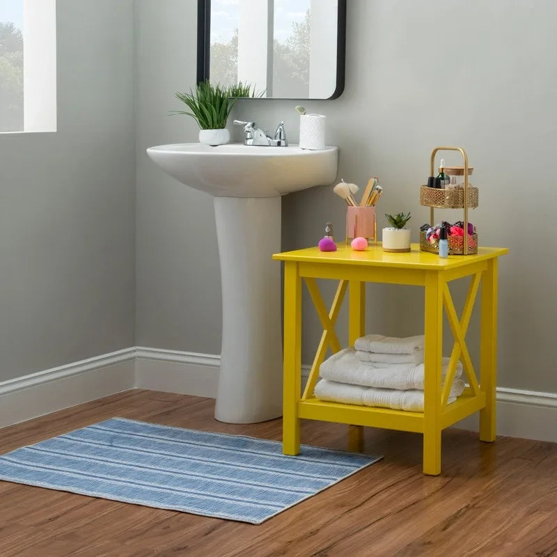 Modern Farmhouse Solid Pine X-Base End Table with Lower Shelf, Multi-Color