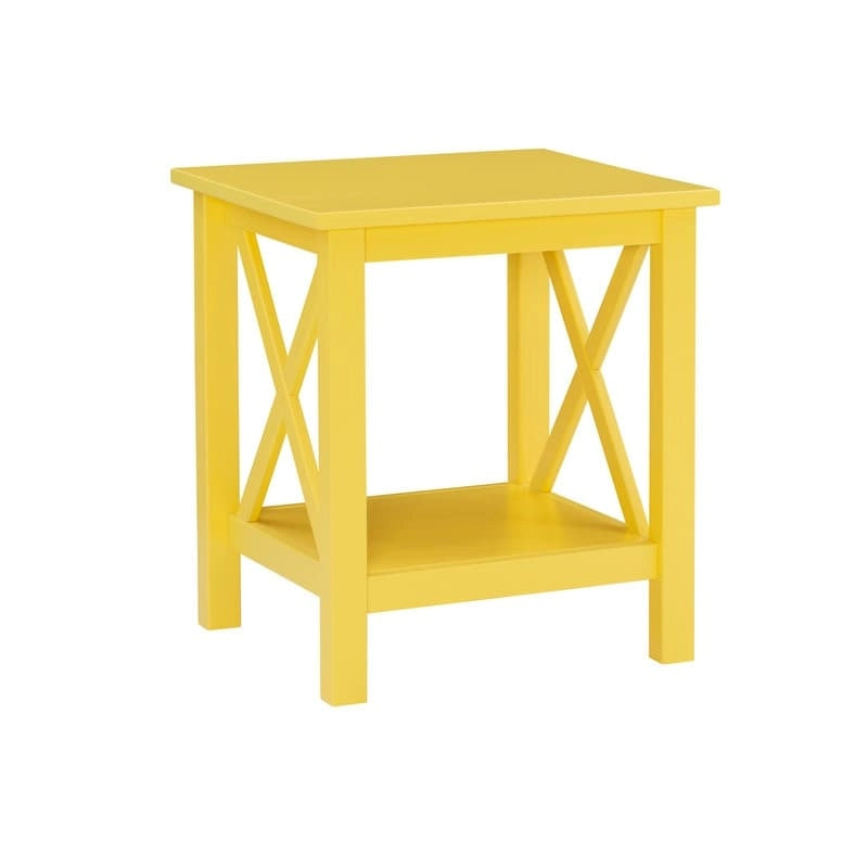 Modern Farmhouse Solid Pine X-Base End Table with Lower Shelf, Multi-Color