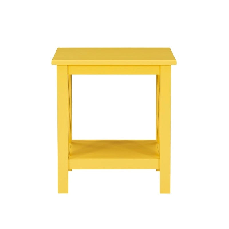 Modern Farmhouse Solid Pine X-Base End Table with Lower Shelf, Multi-Color