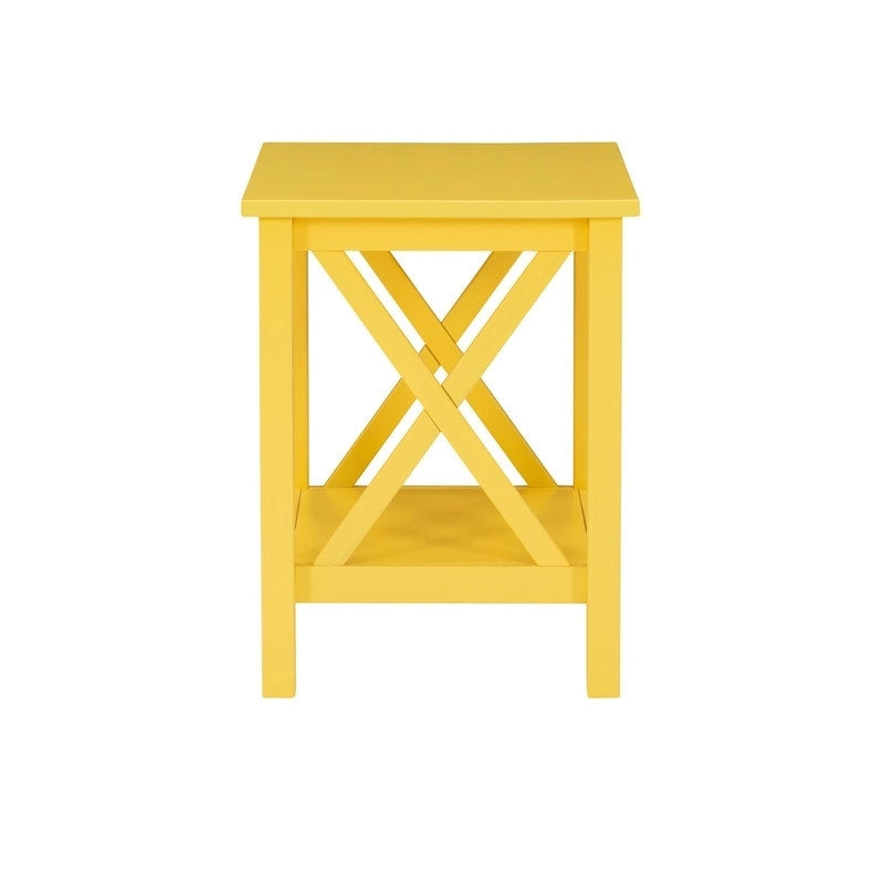 Modern Farmhouse Solid Pine X-Base End Table with Lower Shelf, Multi-Color