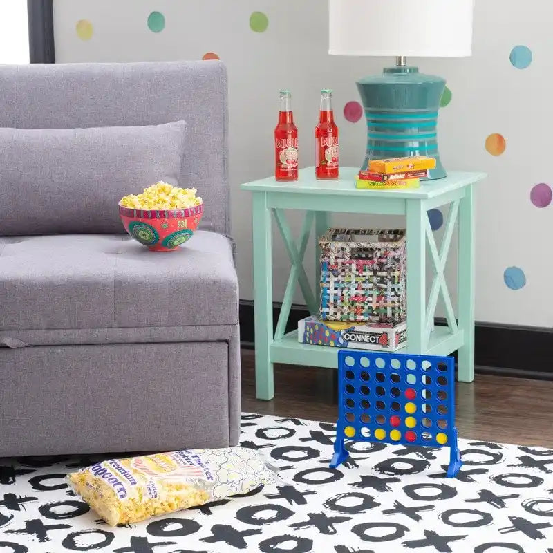 Modern Farmhouse Solid Pine X-Base End Table with Lower Shelf, Multi-Color