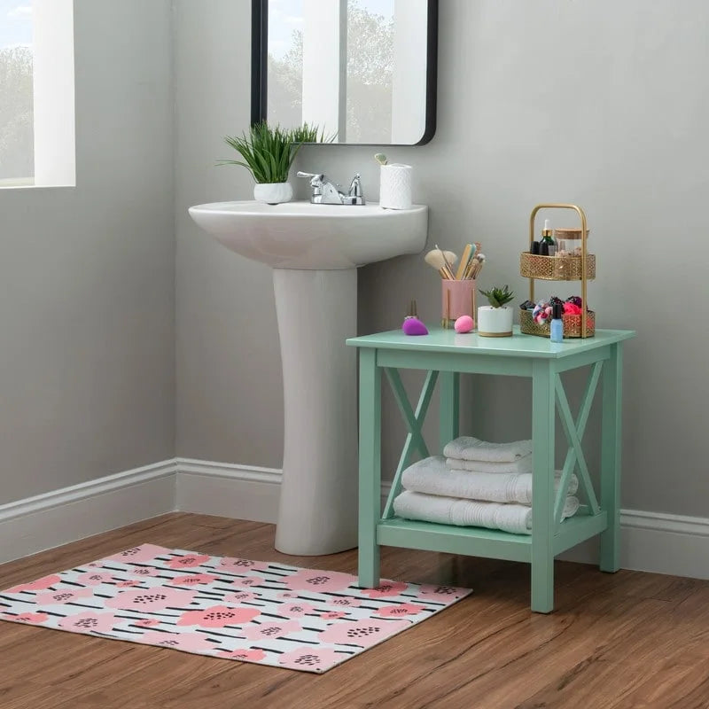 Modern Farmhouse Solid Pine X-Base End Table with Lower Shelf, Multi-Color