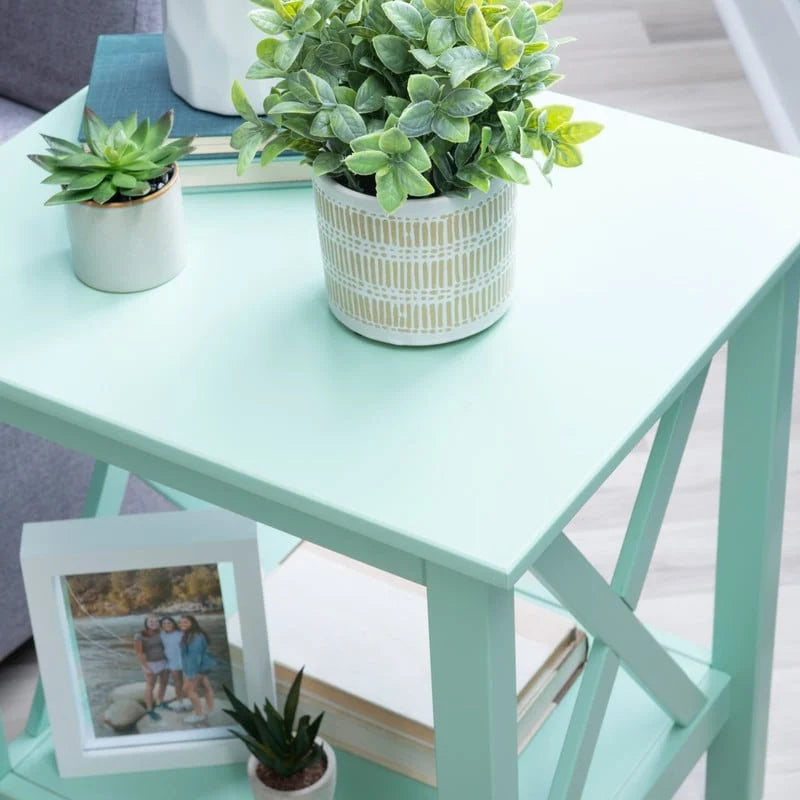 Modern Farmhouse Solid Pine X-Base End Table with Lower Shelf, Multi-Color