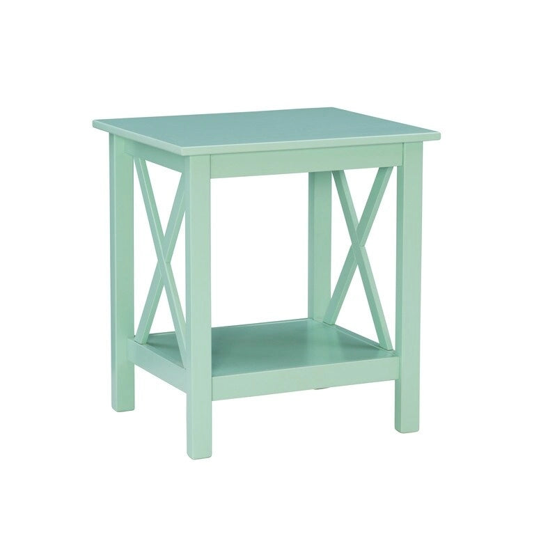 Modern Farmhouse Solid Pine X-Base End Table with Lower Shelf, Multi-Color