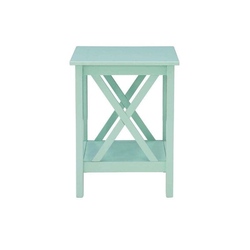 Modern Farmhouse Solid Pine X-Base End Table with Lower Shelf, Multi-Color