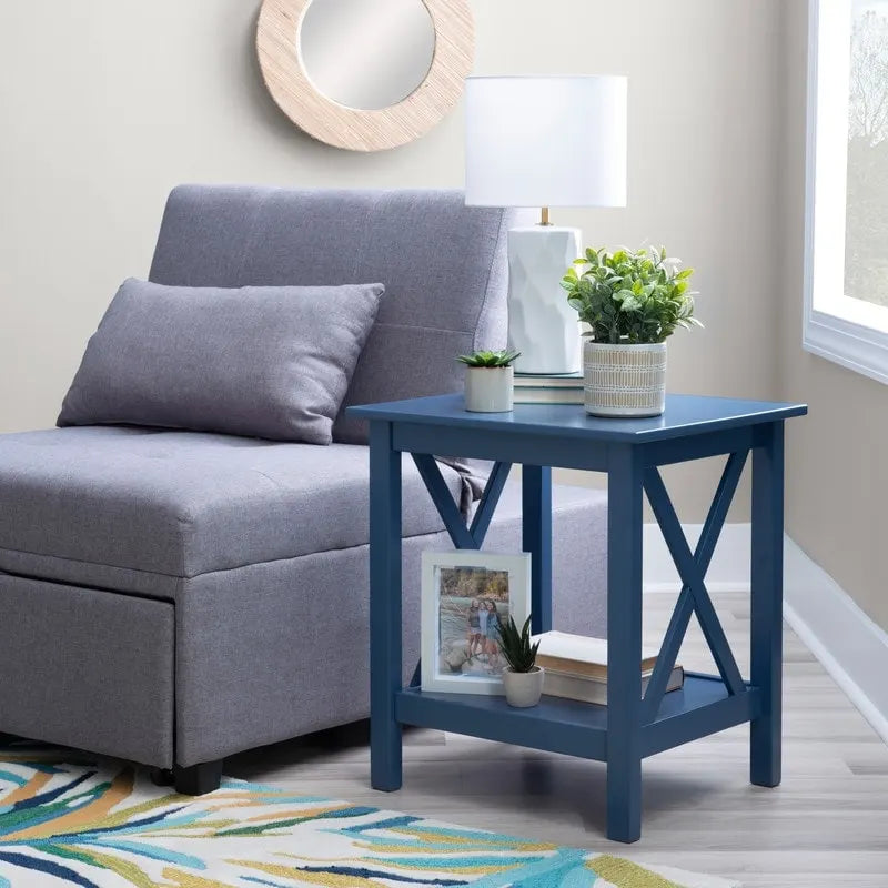Modern Farmhouse Solid Pine X-Base End Table with Lower Shelf, Multi-Color