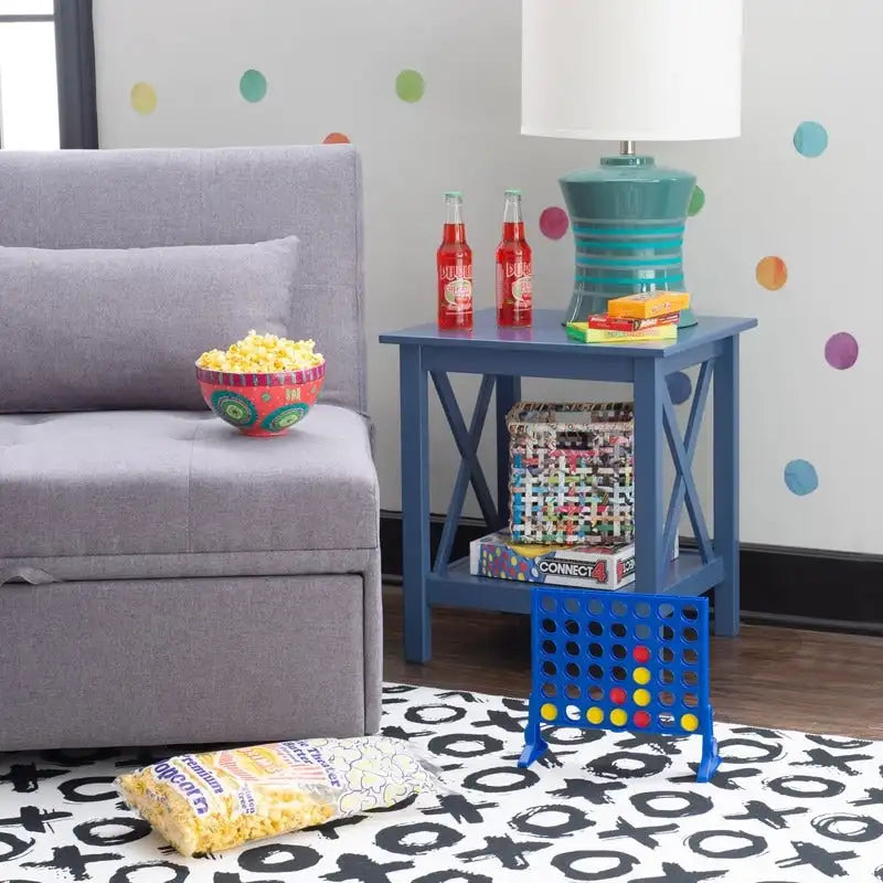 Modern Farmhouse Solid Pine X-Base End Table with Lower Shelf, Multi-Color