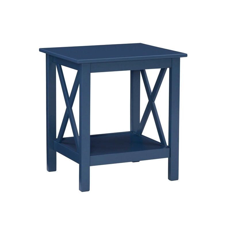 Modern Farmhouse Solid Pine X-Base End Table with Lower Shelf, Multi-Color