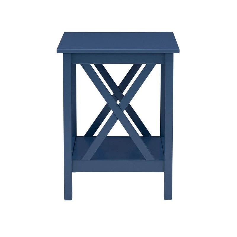Modern Farmhouse Solid Pine X-Base End Table with Lower Shelf, Multi-Color