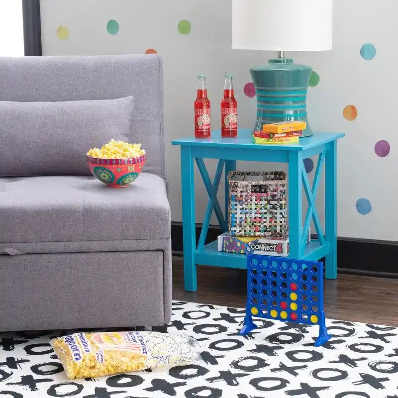 Modern Farmhouse Solid Pine X-Base End Table with Lower Shelf, Multi-Color