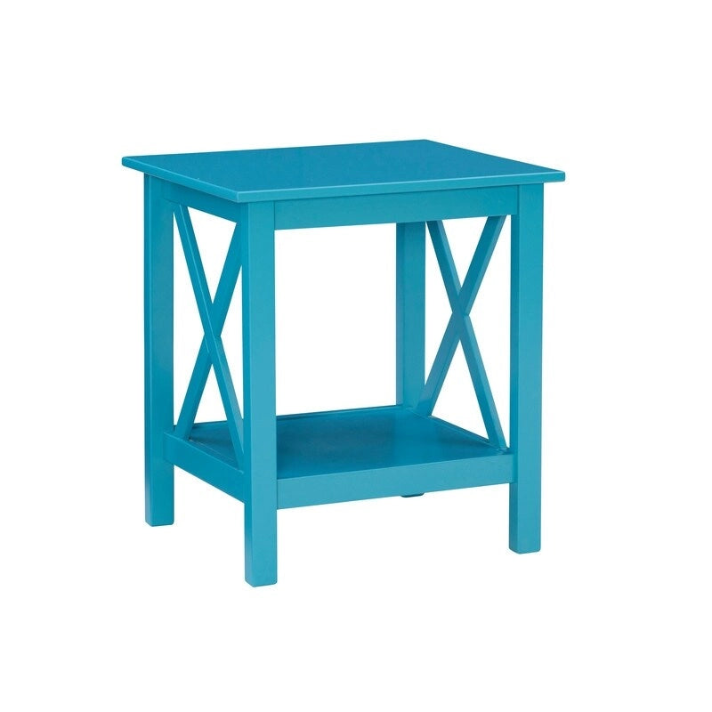 Modern Farmhouse Solid Pine X-Base End Table with Lower Shelf, Multi-Color