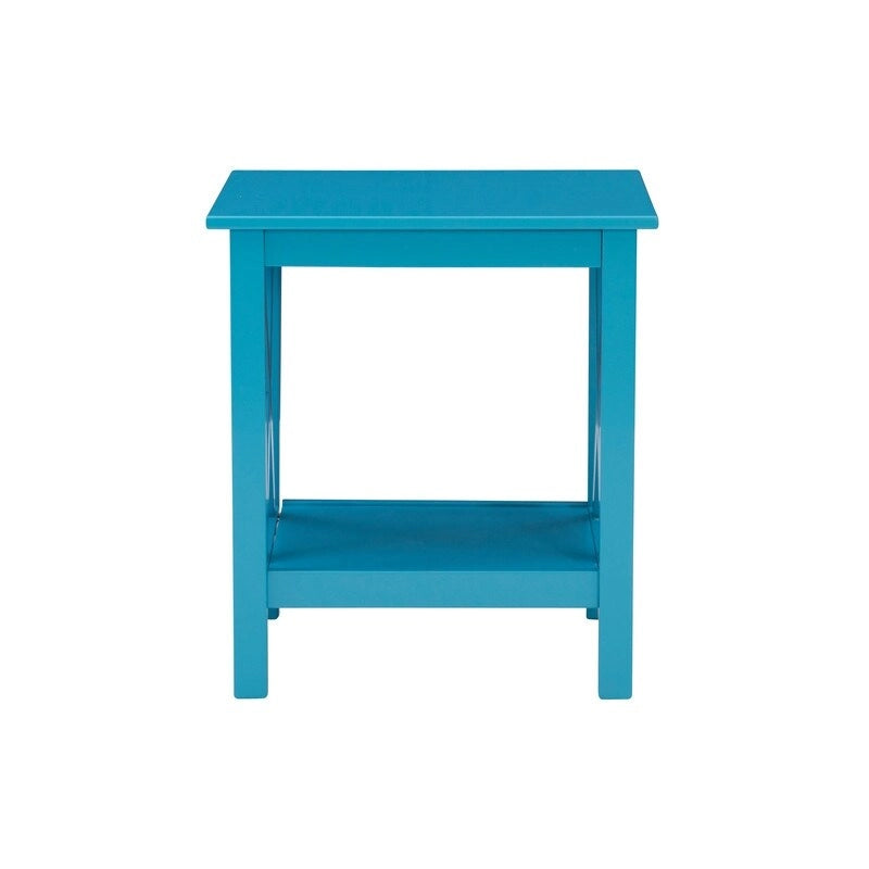 Modern Farmhouse Solid Pine X-Base End Table with Lower Shelf, Multi-Color