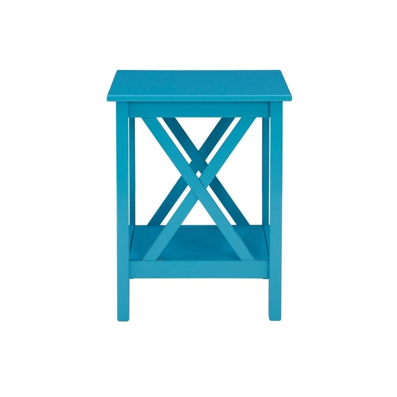 Modern Farmhouse Solid Pine X-Base End Table with Lower Shelf, Multi-Color