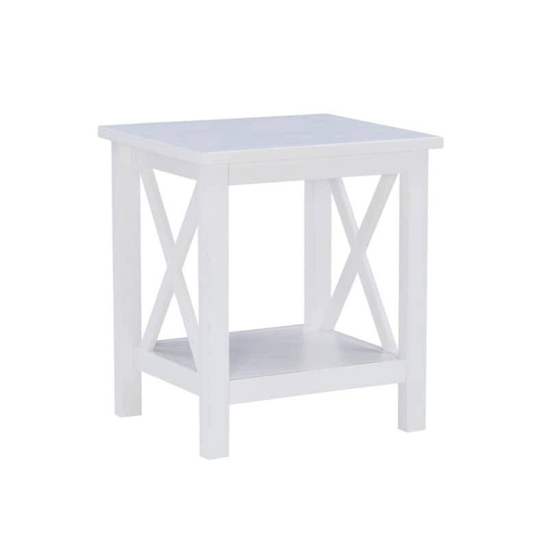 Modern Farmhouse Solid Pine X-Base End Table with Lower Shelf, Multi-Color
