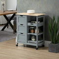 Rolling Kitchen Island Cart with Rubberwood Top, 3 Drawers and 3 Shelves, Multi-Color