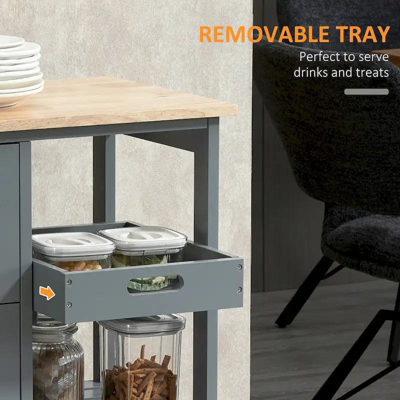 Rolling Kitchen Island Cart with Rubberwood Top, 3 Drawers and 3 Shelves, Multi-Color
