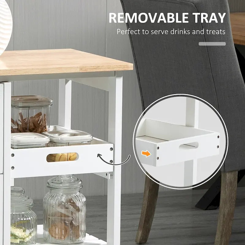 Rolling Kitchen Island Cart with Rubberwood Top, 3 Drawers and 3 Shelves, Multi-Color