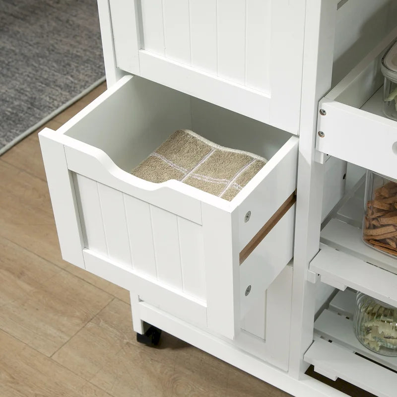 Rolling Kitchen Island Cart with Rubberwood Top, 3 Drawers and 3 Shelves, Multi-Color