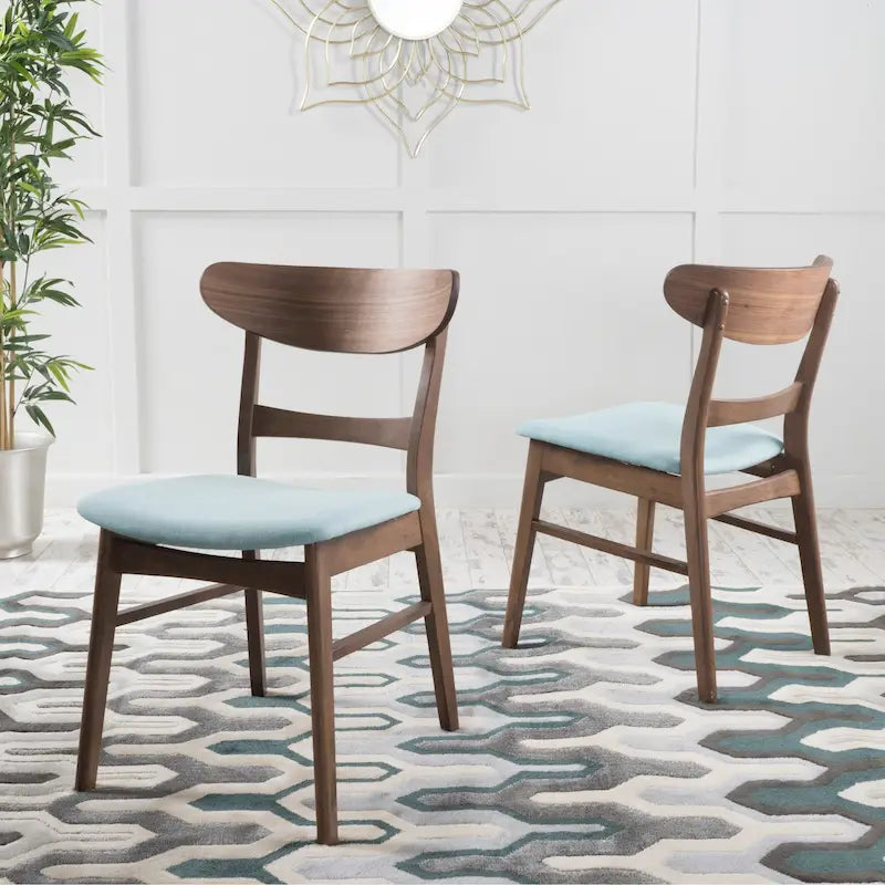 Mid-Century Modern Upholstered Rubberwood Dining Chair with Splayed Legs, Set of 2, Multi-Color
