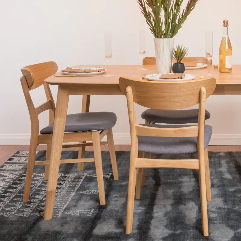 Mid-Century Modern Upholstered Rubberwood Dining Chair with Splayed Legs, Set of 2, Multi-Color