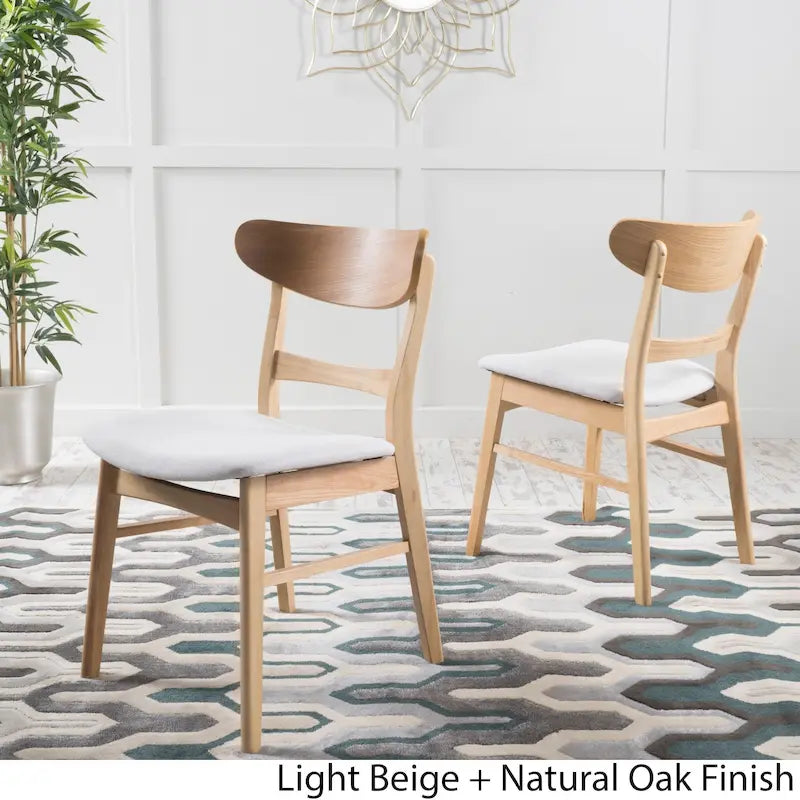 Mid-Century Modern Upholstered Rubberwood Dining Chair with Splayed Legs, Set of 2, Multi-Color