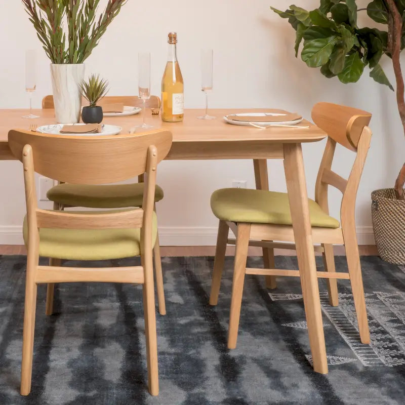 Mid-Century Modern Upholstered Rubberwood Dining Chair with Splayed Legs, Set of 2, Multi-Color