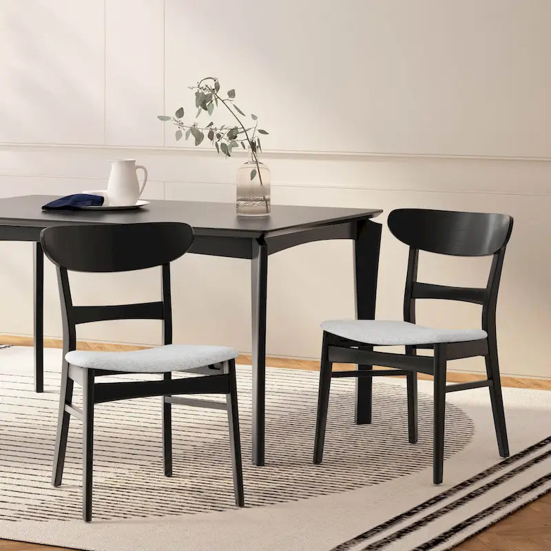 Mid-Century Modern Upholstered Rubberwood Dining Chair with Splayed Legs, Set of 2, Multi-Color