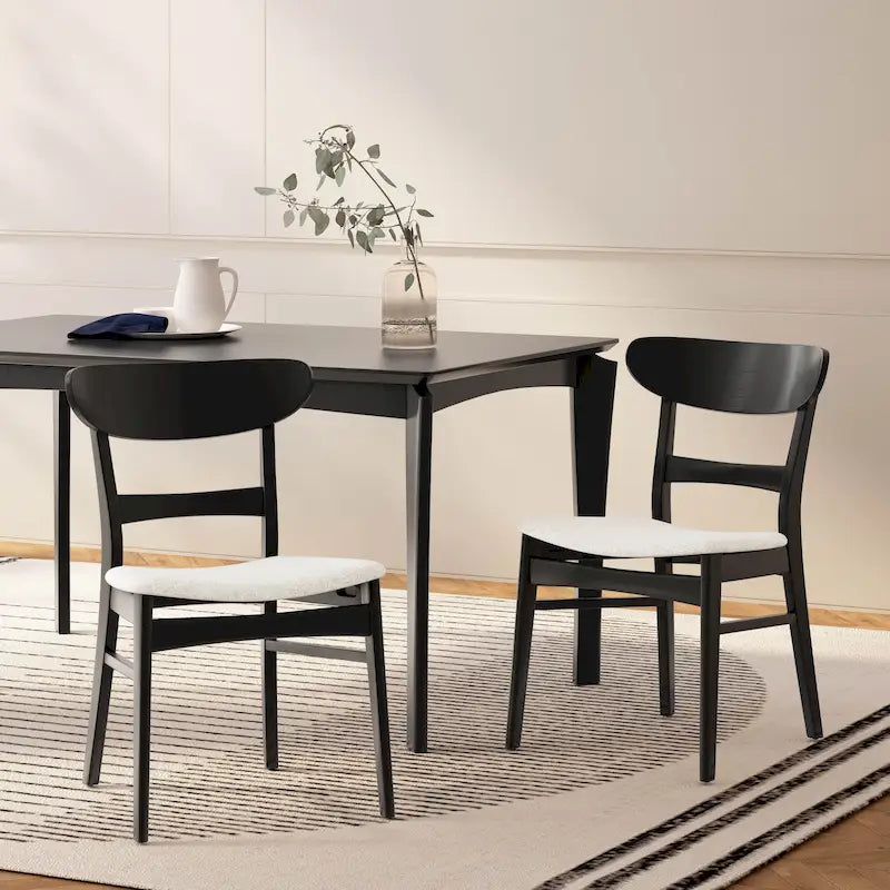 Mid-Century Modern Upholstered Rubberwood Dining Chair with Splayed Legs, Set of 2, Multi-Color