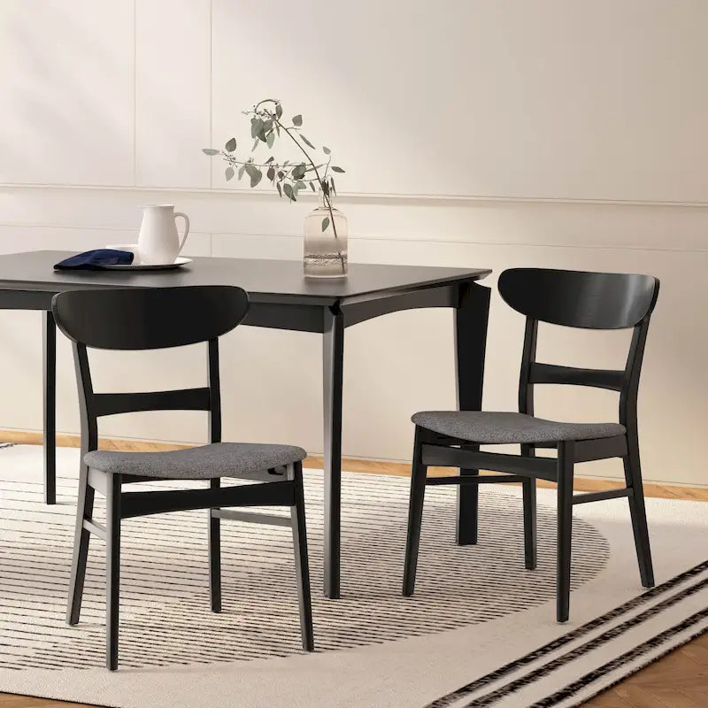 Mid-Century Modern Upholstered Rubberwood Dining Chair with Splayed Legs, Set of 2, Multi-Color
