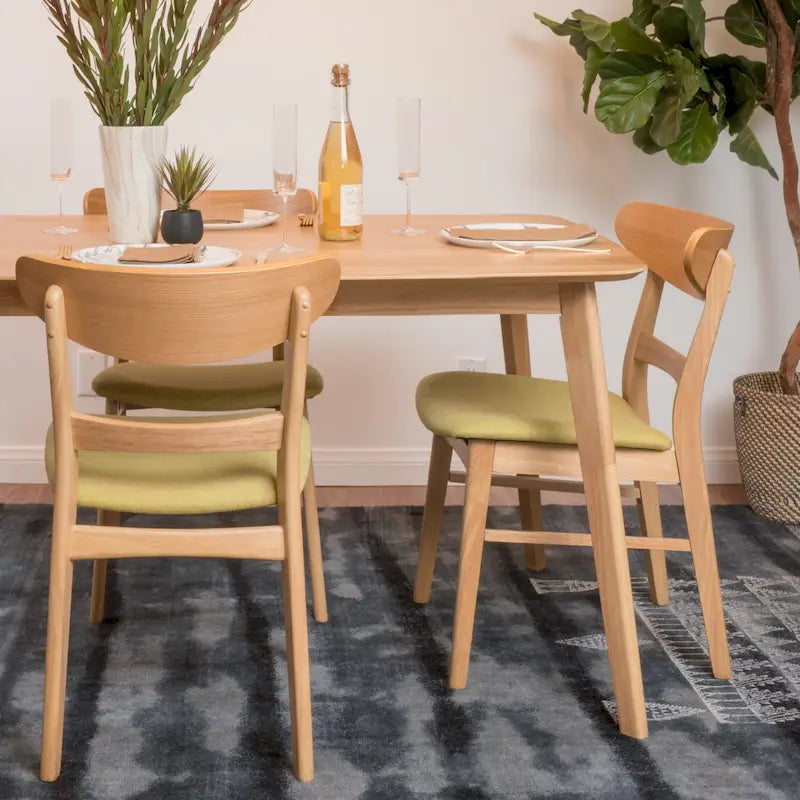 Mid-Century Modern Upholstered Rubberwood Dining Chair with Splayed Legs, Set of 2, Multi-Color