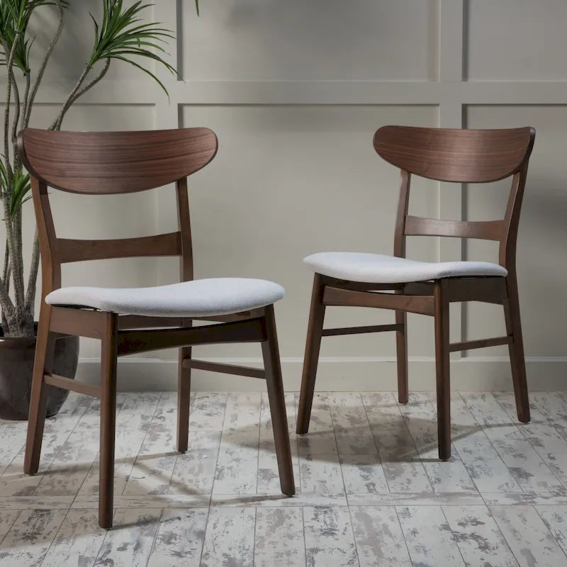 Mid-Century Modern Upholstered Rubberwood Dining Chair with Splayed Legs, Set of 2, Multi-Color