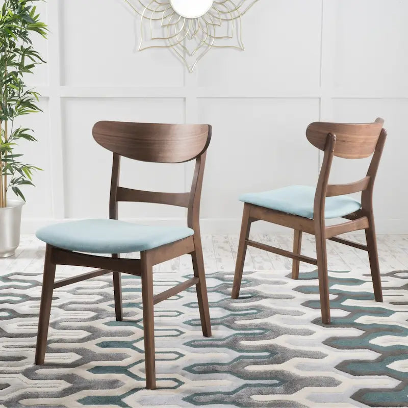 Mid-Century Modern Upholstered Rubberwood Dining Chair with Splayed Legs, Set of 2, Multi-Color