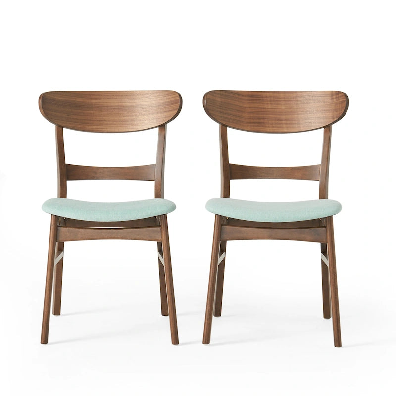 Mid-Century Modern Upholstered Rubberwood Dining Chair with Splayed Legs, Set of 2, Multi-Color
