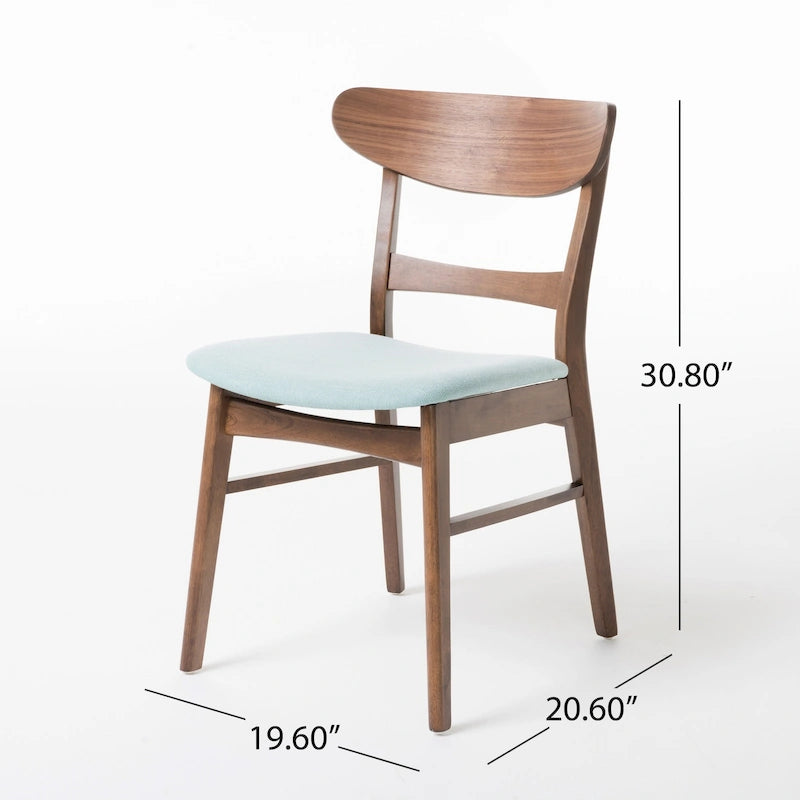 Mid-Century Modern Upholstered Rubberwood Dining Chair with Splayed Legs, Set of 2, Multi-Color