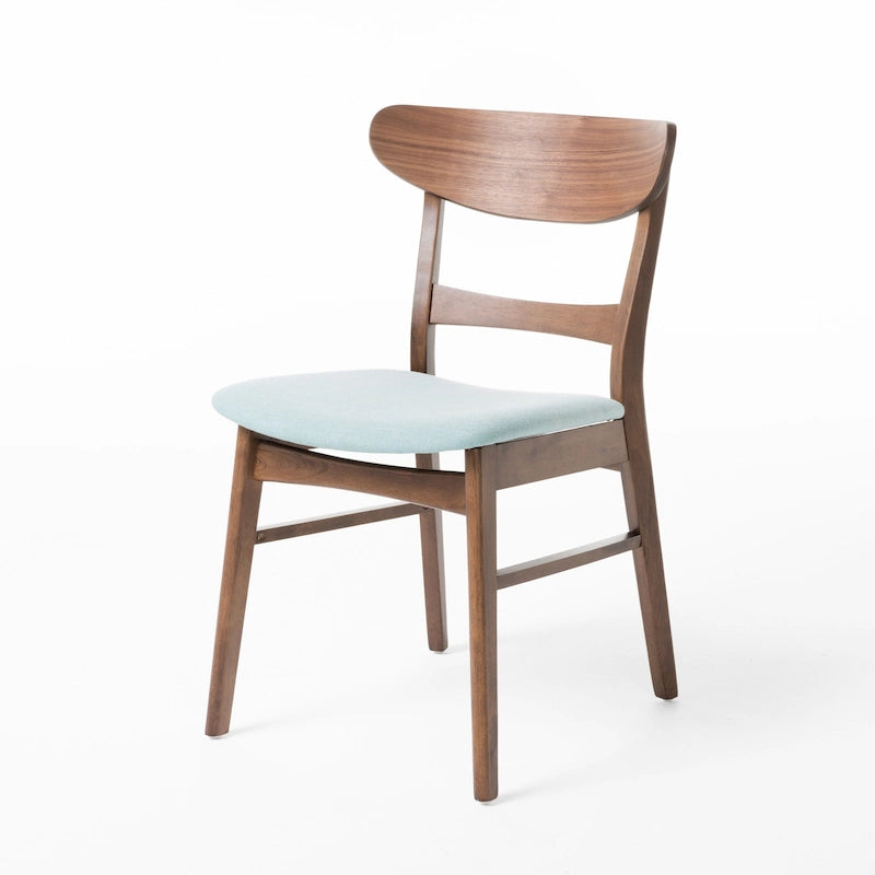 Mid-Century Modern Upholstered Rubberwood Dining Chair with Splayed Legs, Set of 2, Multi-Color