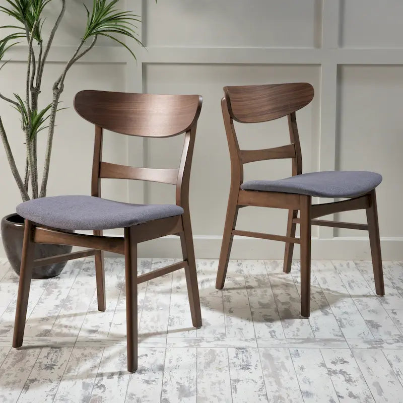 Mid-Century Modern Upholstered Rubberwood Dining Chair with Splayed Legs, Set of 2, Multi-Color