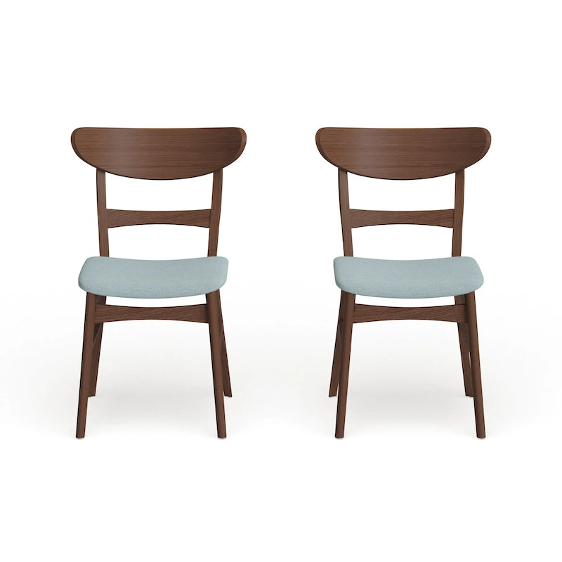 Mid-Century Modern Upholstered Rubberwood Dining Chair with Splayed Legs, Set of 2, Multi-Color