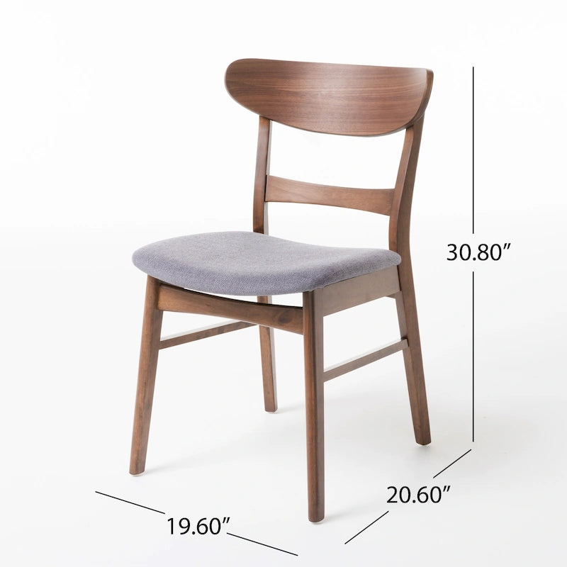 Mid-Century Modern Upholstered Rubberwood Dining Chair with Splayed Legs, Set of 2, Multi-Color