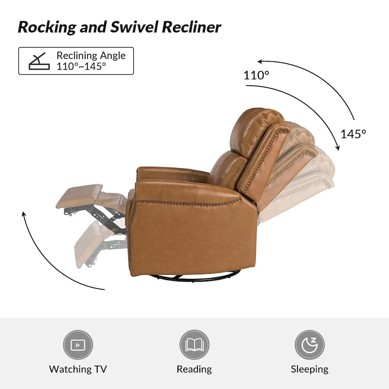 Traditional Genuine Leather Power Swivel Recliner with Nailhead Trim and USB, Set of 2, Multi-Color