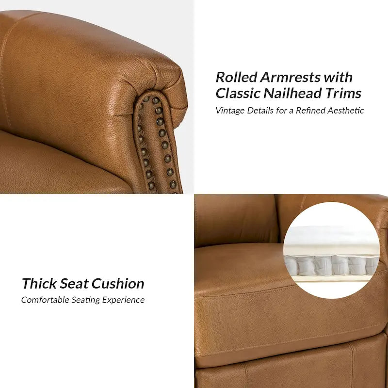 Traditional Genuine Leather Power Swivel Recliner with Nailhead Trim and USB, Set of 2, Multi-Color