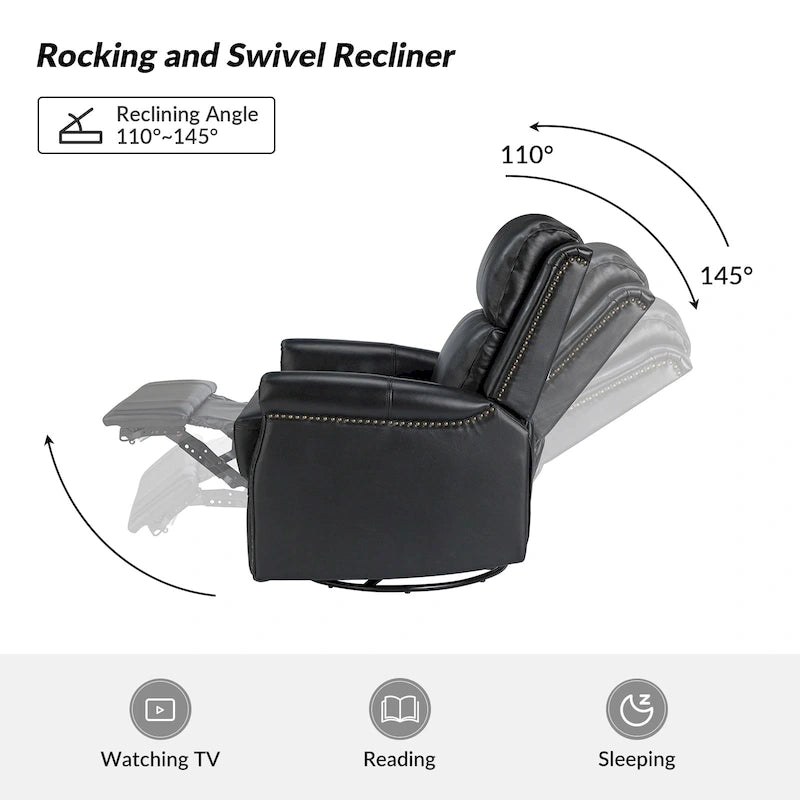 Traditional Genuine Leather Power Swivel Recliner with Nailhead Trim and USB, Set of 2, Multi-Color
