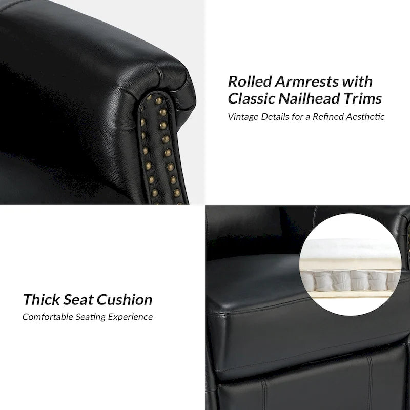 Traditional Genuine Leather Power Swivel Recliner with Nailhead Trim and USB, Set of 2, Multi-Color