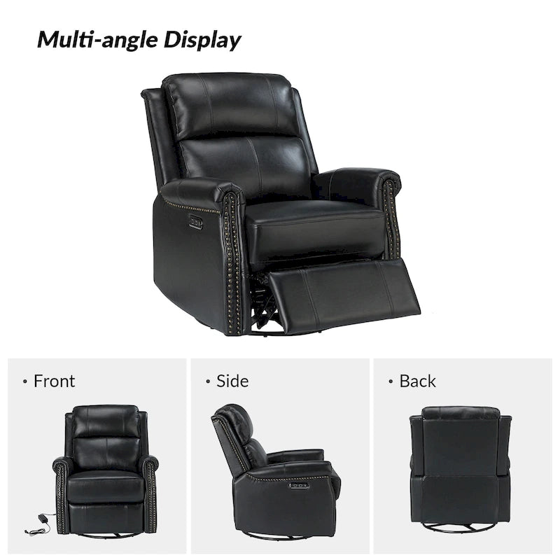 Traditional Genuine Leather Power Swivel Recliner with Nailhead Trim and USB, Set of 2, Multi-Color